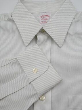 NWT Brooks Brothers Fine Gray Stripe Non-Iron Cotton Dress Shirt 15.5x33